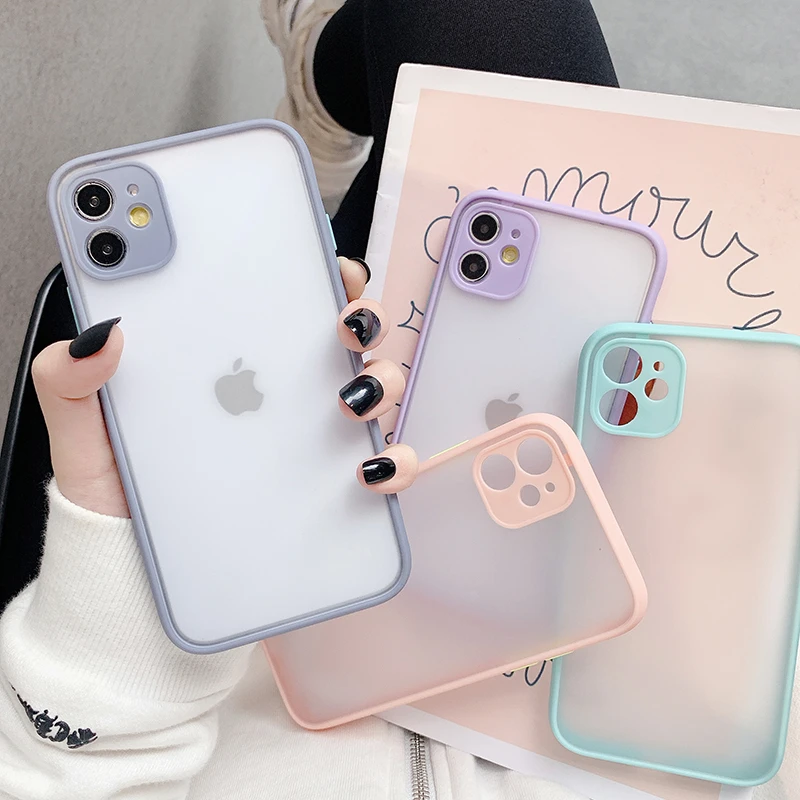 Camera Protection Bumper Phone Cases For iPhone 13 12 11 Pro XS Max XR X 8 7 6 6S Plus SE2020 Translucent Matte Shockproof Cover