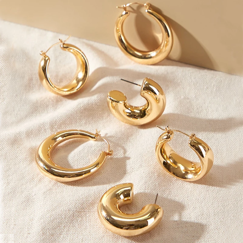 Geometric Huggie Hoop Earrings for Women Gold Filled Stainless Steel Medium Thick Charm Bohe Female Cartilage Piercing