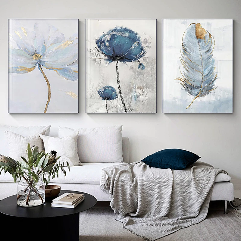 Scandinavian Flower Canvas Art Abstract Painting Print Feather Decoration Picture for Living Room Nordic Home Decor Wall Poster
