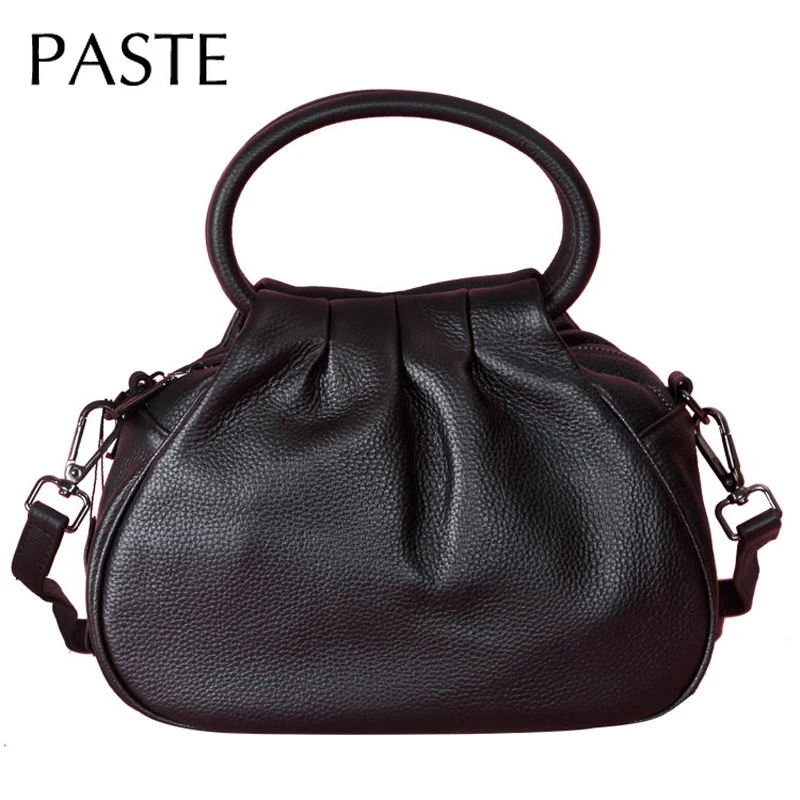 Elegant Soft Leather Circle Ring Hand Bag Dumpling Luxury Handbags Ruched Design Daily Pouch Small Female Crossbody Bag Cowhide