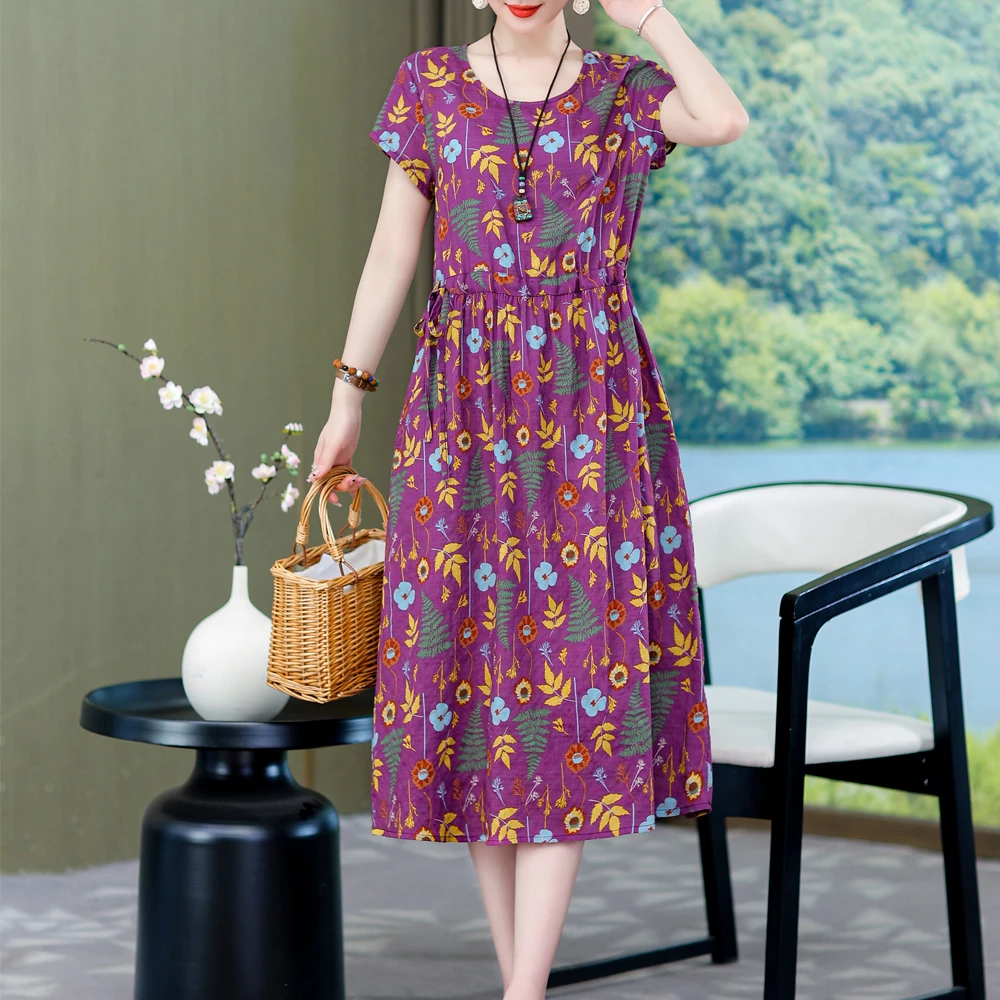 2020 Print women summer dresses vintage plus size causal o-neck short sleeve floral vestido 5XL elegant dress