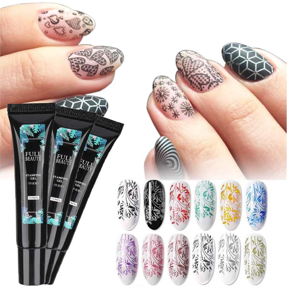 Nail Stamping Gel Kit Gel Polish Set Nail Art Stamp Plates Varnish Transfer Stamping Paint Manicure Accessories Tool CH1793-1