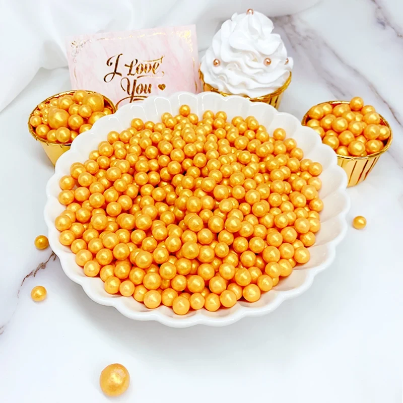 15g Edible Gold Beads Pearl Sugar Ball Fondant DIY Cake Baking Sprinkles Gold Ball Wedding Cake Decoration Free Shipping