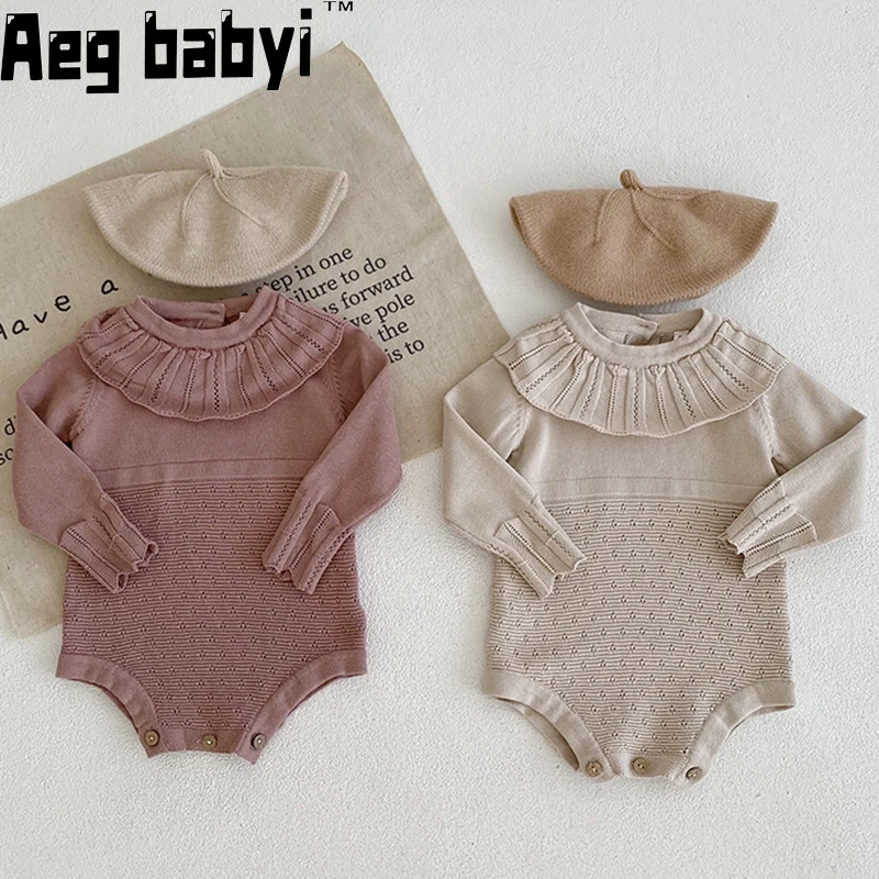 Newborn Baby Girl Bodysuits Fashion Candy Color Knitted Toddler Infant Kids Boys Clothes Spring Long Sleeve Children Tops