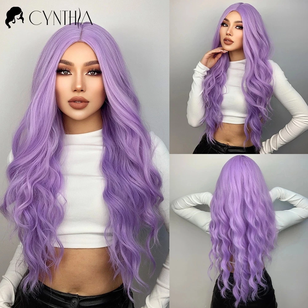 Purple Body Wave Synthetic Wigs For Women Long Ombre Cosplay Party Colorful Wig Natural Hair Heat Resistant Pelucas De Mujer