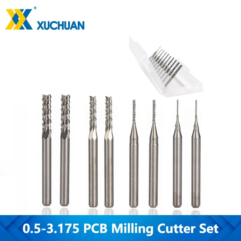 10pcs 0.8-3.175mm Carbide PCB Milling Cutter Set 3.175mm Shank Corn End Mill Milling Cutter Bits CNC Cutting Milling Tools