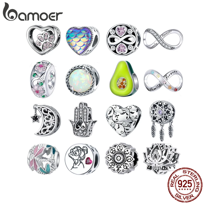 BAMOER Silver Charm Collection 925 Sterling Silver Dazzling CZ Beads fit Bracelets & Bangles Jewelry