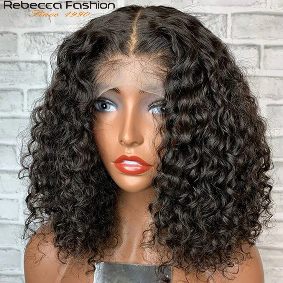 Rebecca 13X4 Cut Bob Wig Short Lace Front Human Hair Wigs Brazilian Straight Bob Wigs Remy Deep Curly Lace Frontal Wig