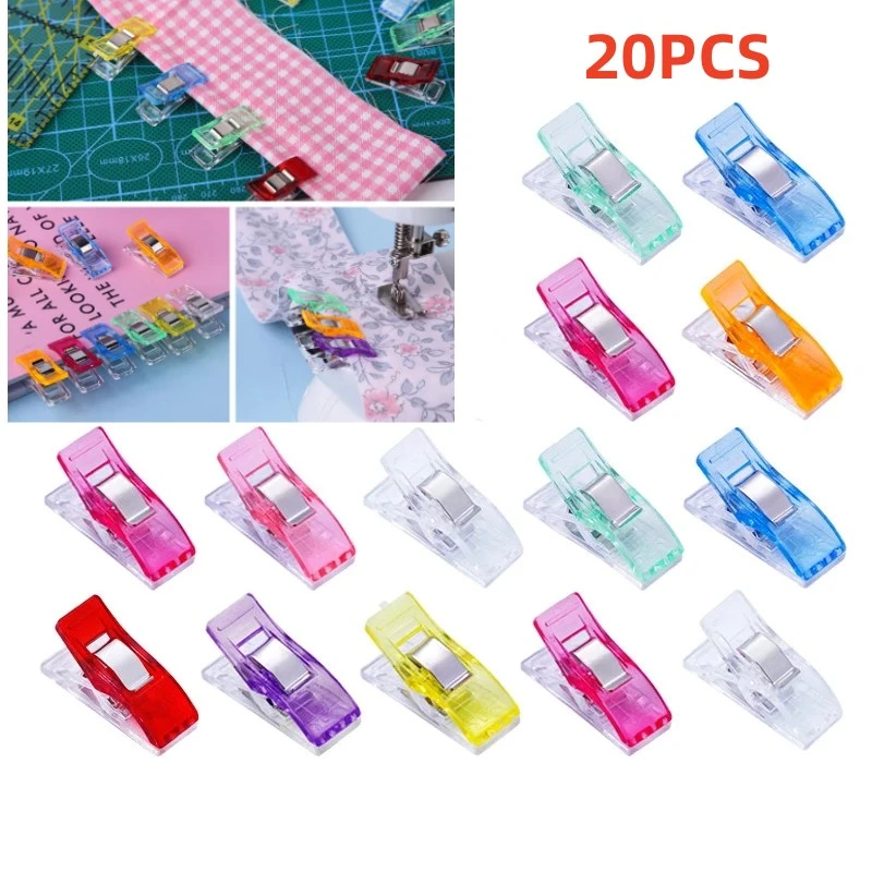 MIUSIE 20pcs Job Foot Case Multicolor Plastic Clips Fabric Clamps Patchwork Hemming Sewing Tools Sewing Accessories 2019