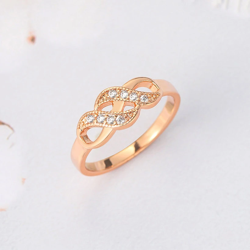 Wave Shape Cubic Zirconia Finger Wedding Rings for Women Rose Gold Color Fashion Brand Christmas Day Gift Jewelry R334 R226