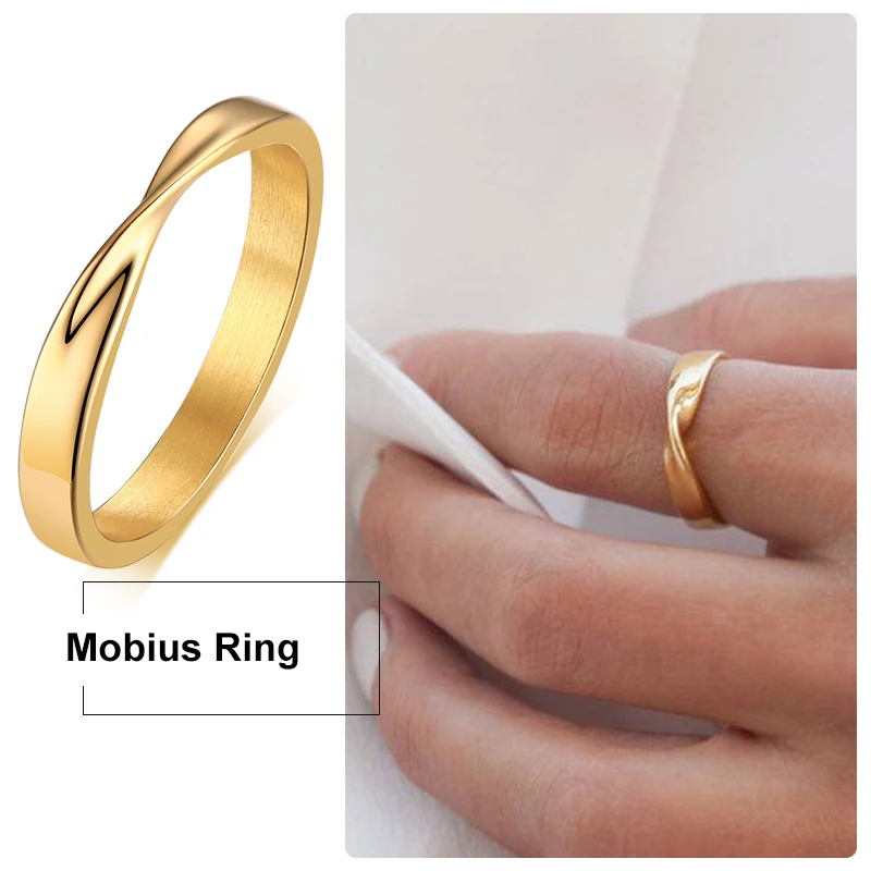 Thin 3mm Womem's Mobius Ring Charm Stainless Steel Twist Mobius Wedding Ring Infinite Love Gitfs