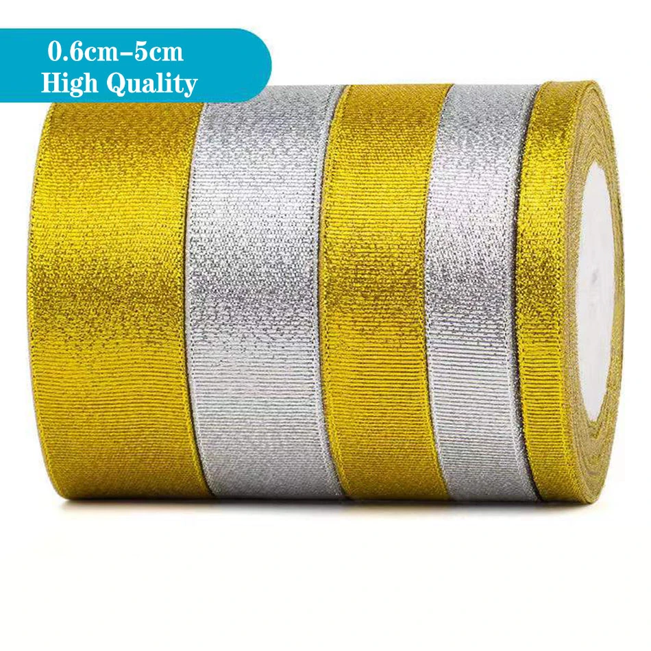 22Meters/Roll 0.6-5cm Gold Silver Silk Satin Organza Ribbon Wedding Decorative DIY Embroidered Onions Ribbons Bow Gift Supplies