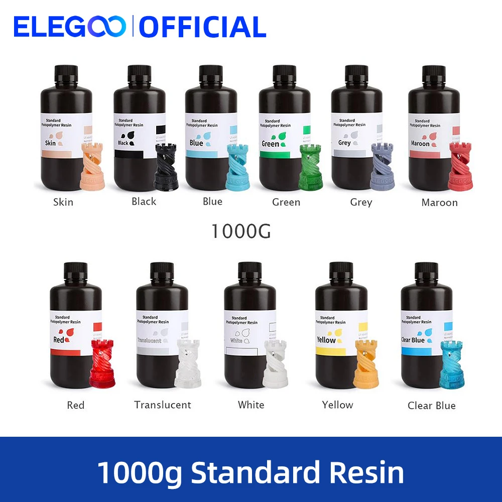 ELEGOO 3D Printer Resin LCD UV-Curing Resin 405nm Standard Photopolymer Resin for LCD 3D Printing 1000ml Black Grey White Skin