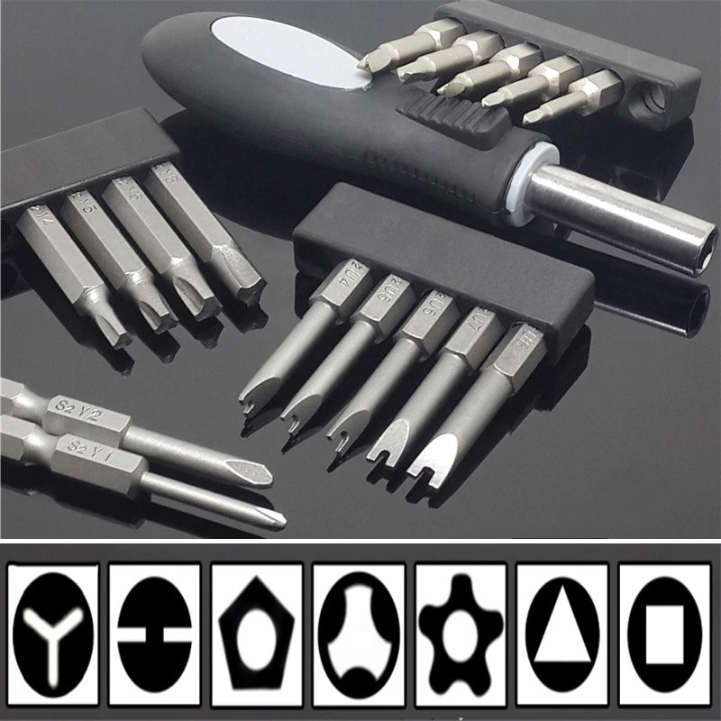 Screwdriver Set  S2 Steel 1/4 Hex Magnetic Handle Screw Driver Bits Repair DIY Hand Tools U Shaped/Bicycle/Y-Type/Star/Triangle