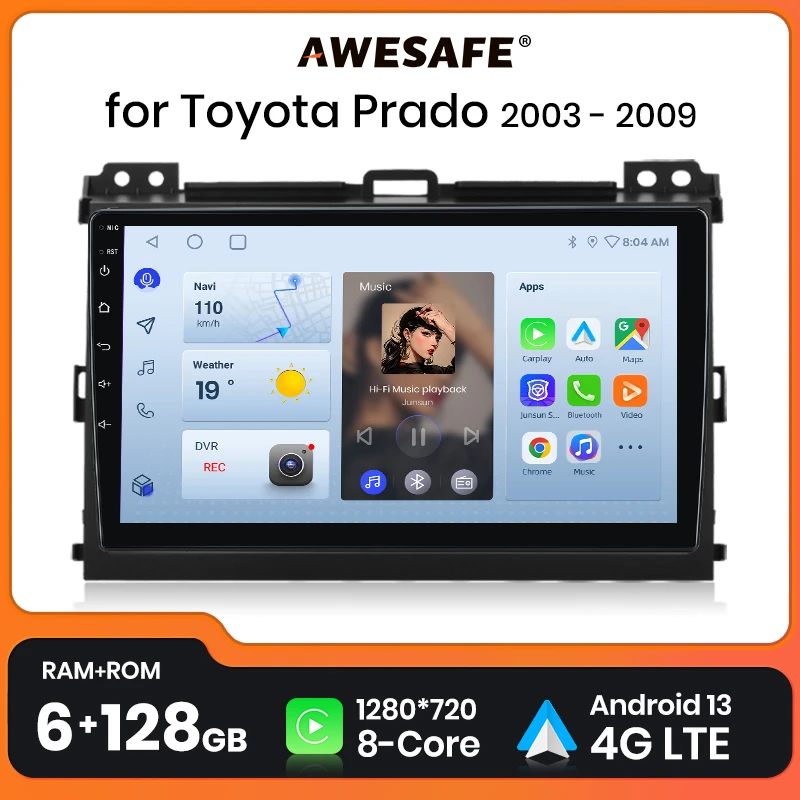 AWESAFE PX9 For Toyota Land Cruiser Prado 120 Lexus GX470 Car Radio Multimedia Players Autoradio 2din Android CarPlay Auto Radio