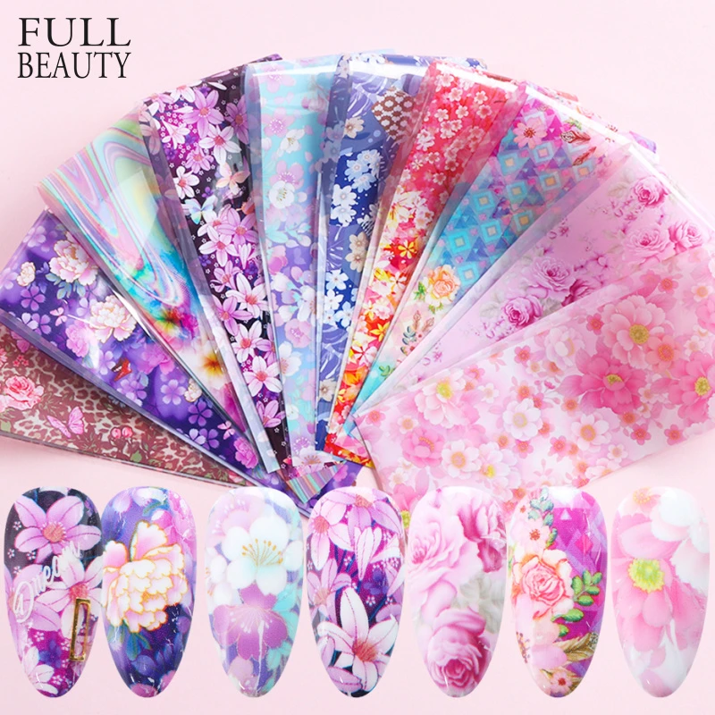 Holographic Floral Stickers Nail Art Butterfly Nail Foil Transfer Starry Sky Decal Paper Adhesive Slider Decor Sets CHXK139-1