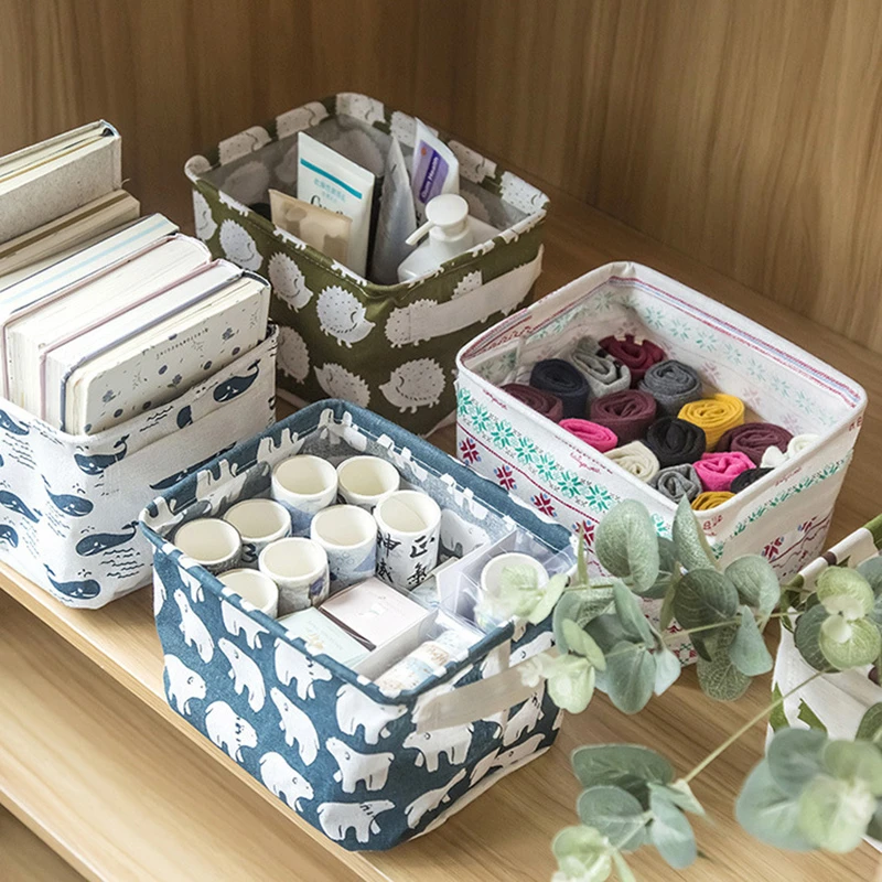 Linen Desktop Storage Box Waterproof Toy Sundries Storage Basket Cosmetic Underware Storage Organizer Office Stationery