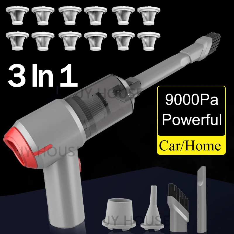 3-In-1 Cordless Portable Air Blower Handheld Air Duster Mini 9000Pa Wireless Car Vacuum Cleaner 5000mAh Cyclonic Suction Home