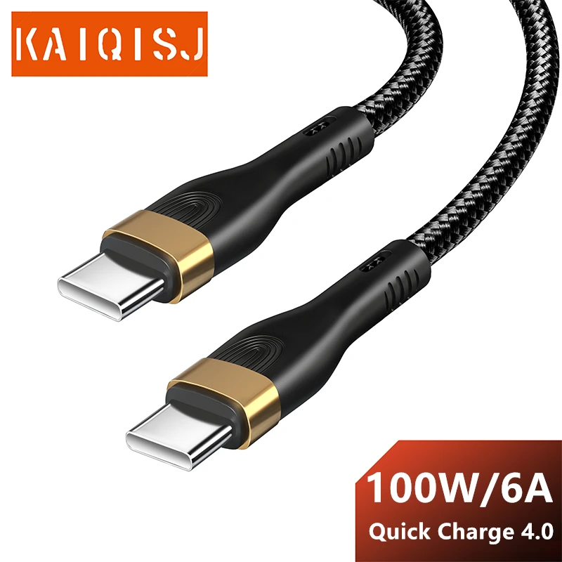 KAIQISJ 100W USB C To USB Type C Cable USBC PD Fast Charger Cord USBC 6A Type-c Cable For Xiaomi POCO X3 M3 Samsung Macbook iPad