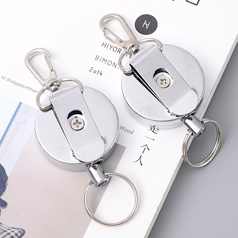 New Retractable Pull Key Ring ID Badge Lanyard Name Tag Card Holder Recoil Reel Belt Clip Metal Housing Metal Covers