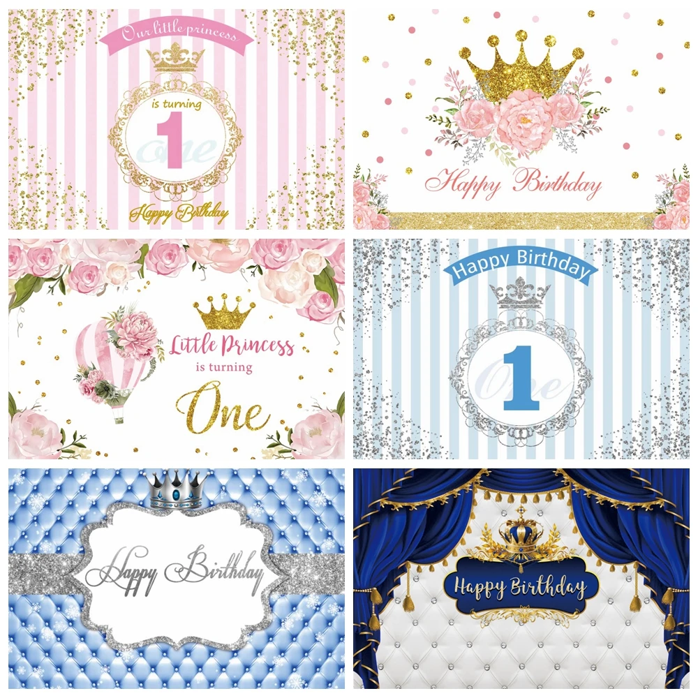 Birthday Party Photography Backdrop Gold Crown Stripe Customized Banner Family Shoot Photo Background Photocall For Photo Studio