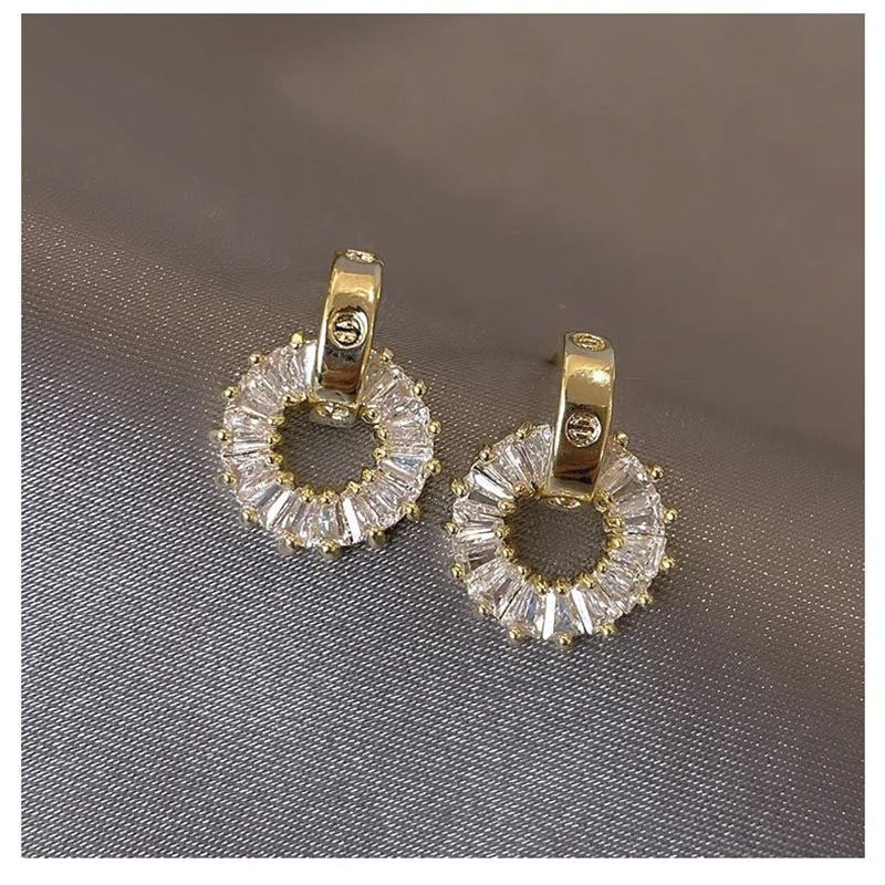 14k Real Gold Luxury Tiny CZ Earring Exquisite Round Zircon Anti-allergy Top Quality Stud Earring Circle Jewelry Pendant Gift