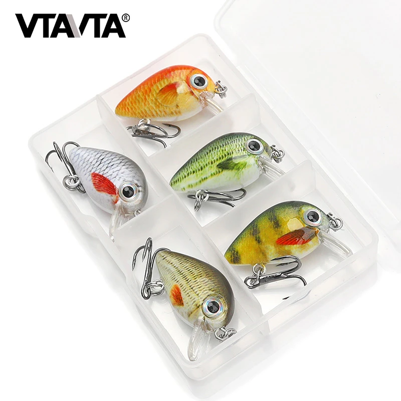 VTAVTA Mini Crank Bait 5pcs Floating Wobblers for Fishing Lure Set of Wobblers Artificial Bait 1.5g Fake Fish Hard Lures Minnow