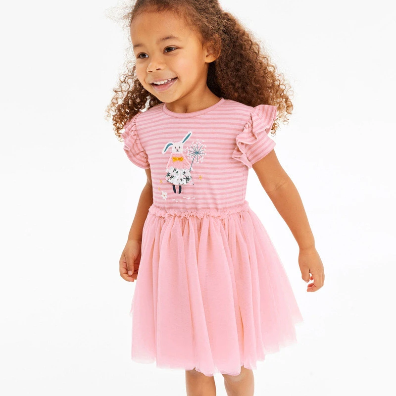 Kids Frocks 2021 New Summer Baby Girls Clothes Brand Dress Toddler Cotton Dot Bunny Flower Print Dresses for Kids 2-7 Years