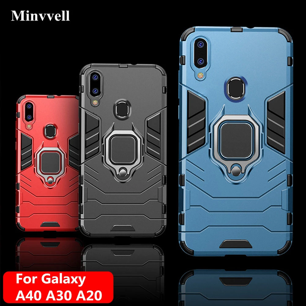 4 in 1 Case For Samsung Galaxy A40 A30 A20 Case Armor Cover Finger Ring Holder Phone Case For Samsung A 40 30 20 Cover Bumper