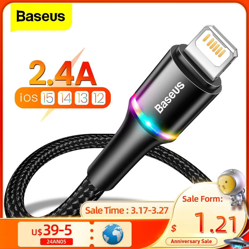 Baseus USB Cable For iPhone 12 11 13 Pro XS Max Xr X 8 7 6 LED Lighting Fast Charge Charger Date Phone Cable For iPad Wire Cord