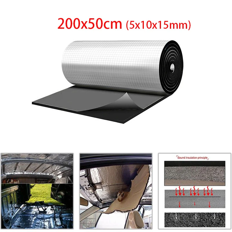 50x200cm 5/10/15mm Car Sound Deadener Mat Noise Bonnet Insulation Deadening for Hood Engine Sticker