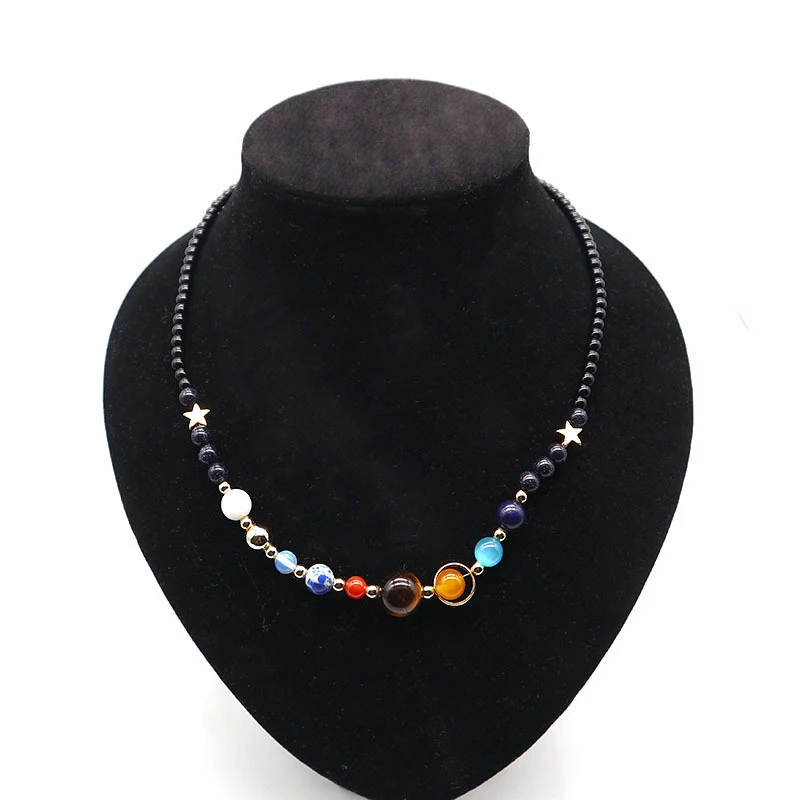 7 Charka Handmade Universe Galaxy Eight Planets Solar System Necklace for Women with Guardian Stars Stones Beads Bracelet Gifts