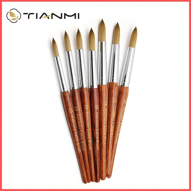 TIANMI Kolinsky Nail Brush with Oval Wood Handle Kolinsky Hair, Wood Handle - Use to Create Manicures Size 8-24