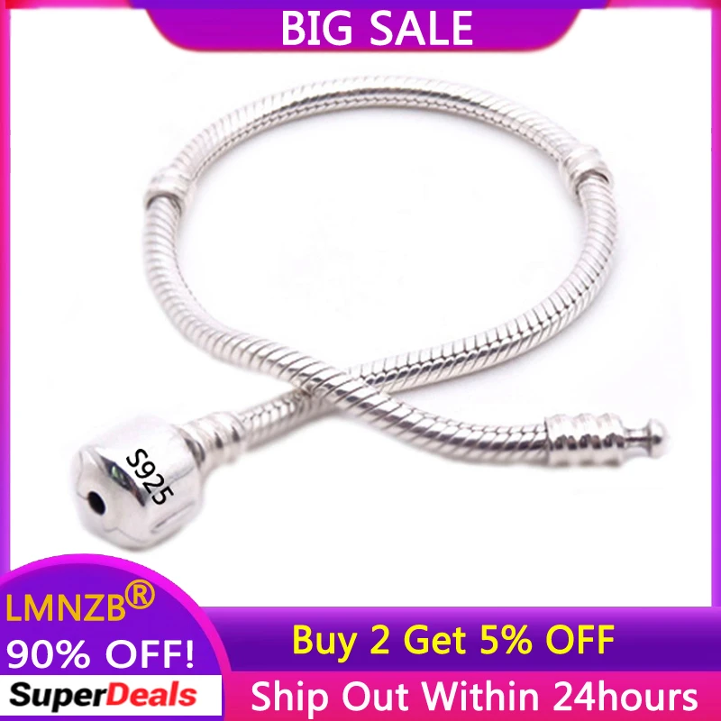 LMNZB 100% Original 925 Sterling Silver Snake Chain Bangle & Bracelet With Silver Certificate 16-23CM Bracelet for Women LFH005
