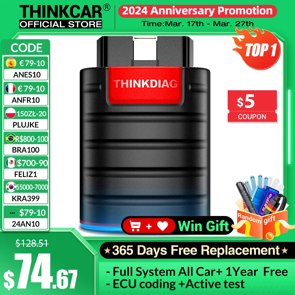 ThinkDiag ALL Car Brands All Reset Service 1 Year Free 2021 OBD2 Diagnostic Tool Active Test ECU Code Surpass New Thinkdiag