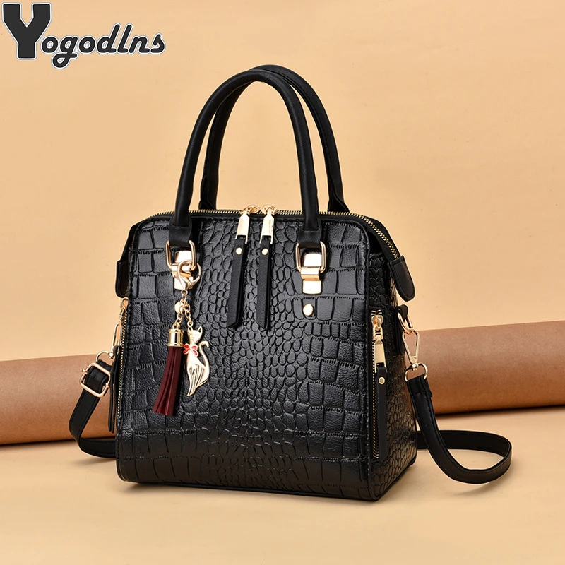 Luxury Alligator Handbags 2021 Big Capacity PU Leather Tassel Crossbody Shoulder Bags For Women Messenger Ladies Shoulder Bag