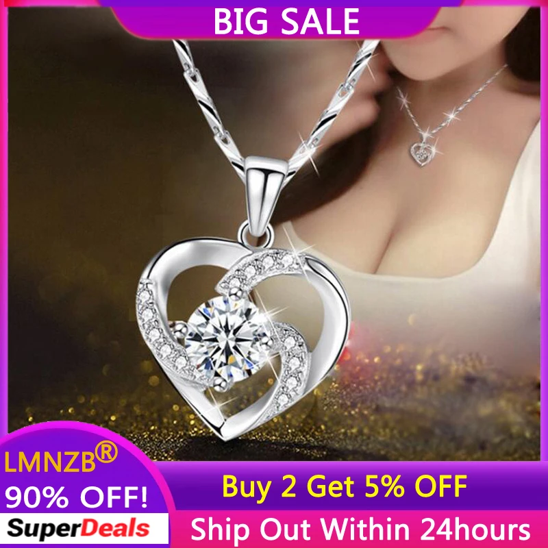 LMNZB New Luxury Crystal CZ Heart Pendant Choker Necklace Original 925 Silver Chain Necklaces For Women Wedding Jewelry Gifts