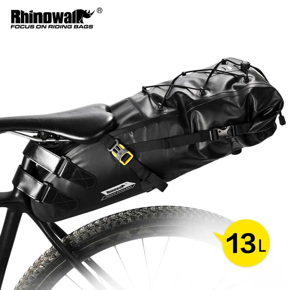 Rhinowalk 5-13L Bike Waterproof Bicycle Saddle Bag Reflective Large Capacity Foldable Tail Bag Cycling MTB Trunk Pannier Black