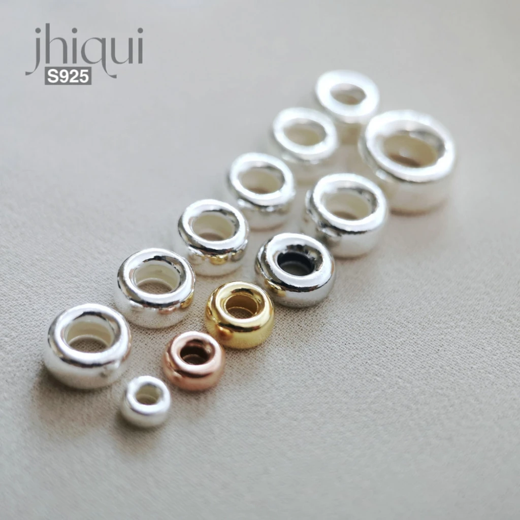 5PCS 925 Sterling Silver Tyre Shape Spacer Beads For DIY Bracelet Necklace PURE Silver Loose Beads Fine Jewelry Making