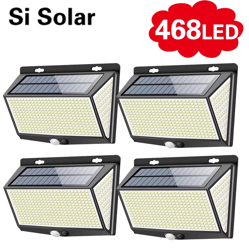 468 LED Solar Light Human Body Sensor 288 Solar Lamp IP65 Outdoor Light automatic adjust brightness Garden Street Light