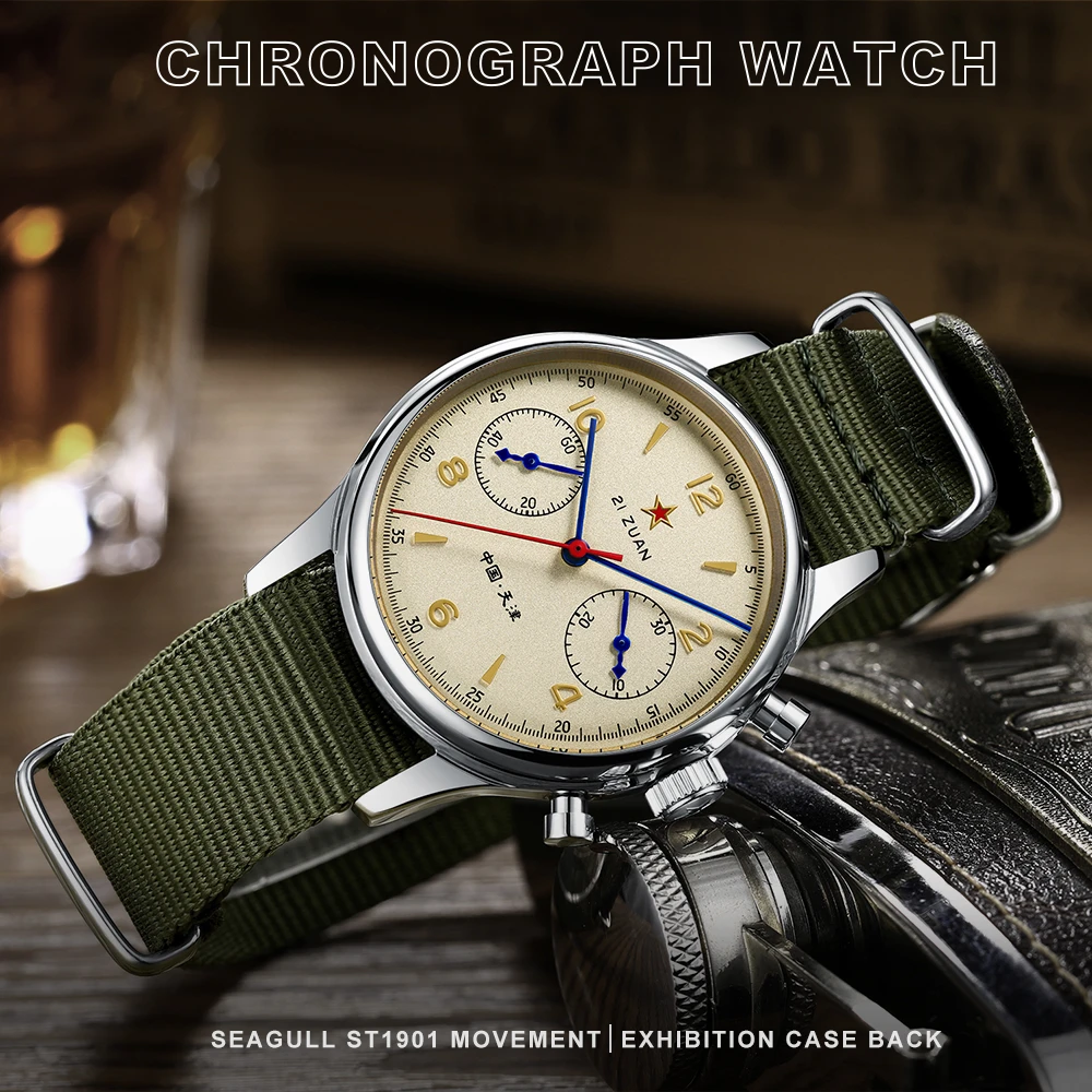 38mm Chronograph Watch Men 1963 Pilot Seagull Movement st1901 Watches Mens 40MM Mechanical Military Sapphire Watch montre homme