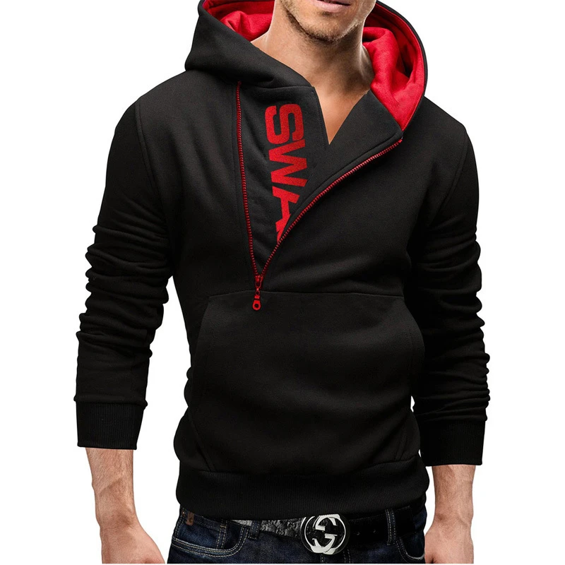 Spring and Autumn Man Letter Fleece Hooded Sweatshirt Patchwork Color Plus Size Zipper Hoodies