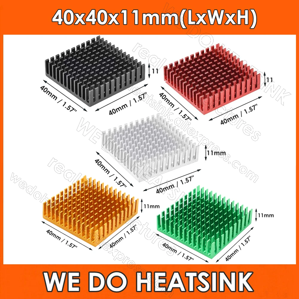 WE DO HEATSINK 2pcs 40x40x11mm Black Anodize Aluminum Heat Sink Radiator With Thermal Pad