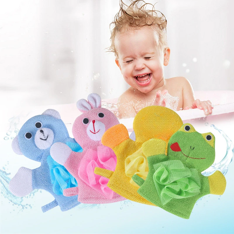 Soft Baby Bath Brush Kids Body Scrubber Exfoliating Sponge Cartoon Animal Shower Gloves Skin Cleaner Cleaning Tool for Children