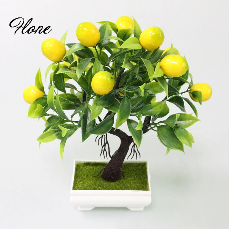 Flone Bonsai Artificial Plants Bonsai Fake Tree Yellow Foam Fruit Potted For Home Decoration Accessories Wedding Decor