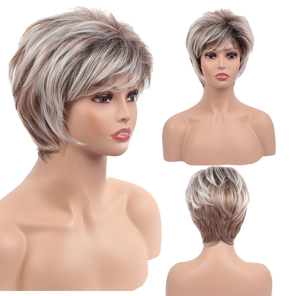 Amir Short Blonde Wig Brown Bob Wigs for Women Perruque Ombre Brown Wig Short Synthetic Hair Straight wig Cosplay