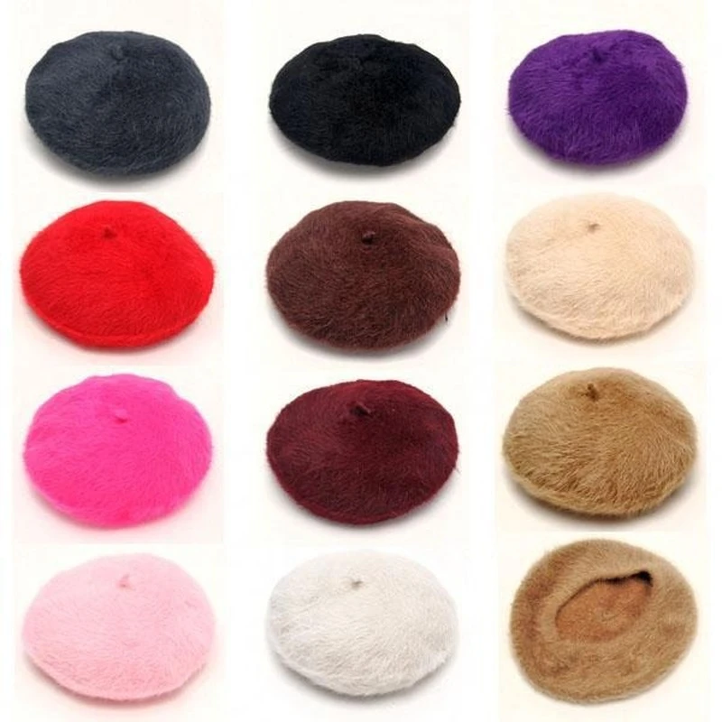 1pcs Women Elegant Multicolor Artist Rabbit Fur Lapin Newsboy Beanie Beret Hat Ladies Hats Berets Caps for Women