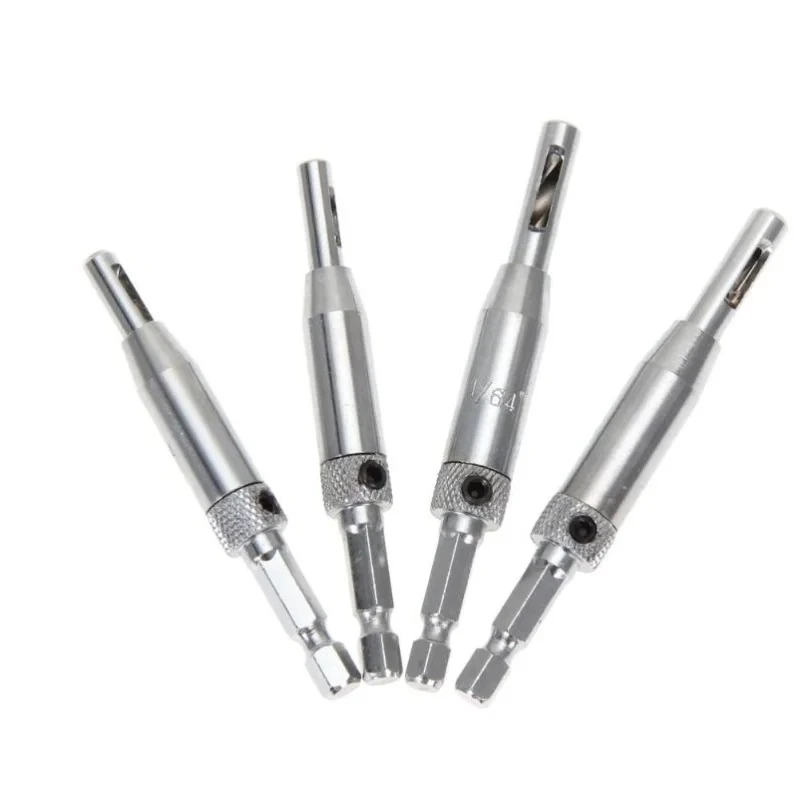 4 pcs HSS Self Centering Hinge Drill Bits Set Door Cabinet 5/64