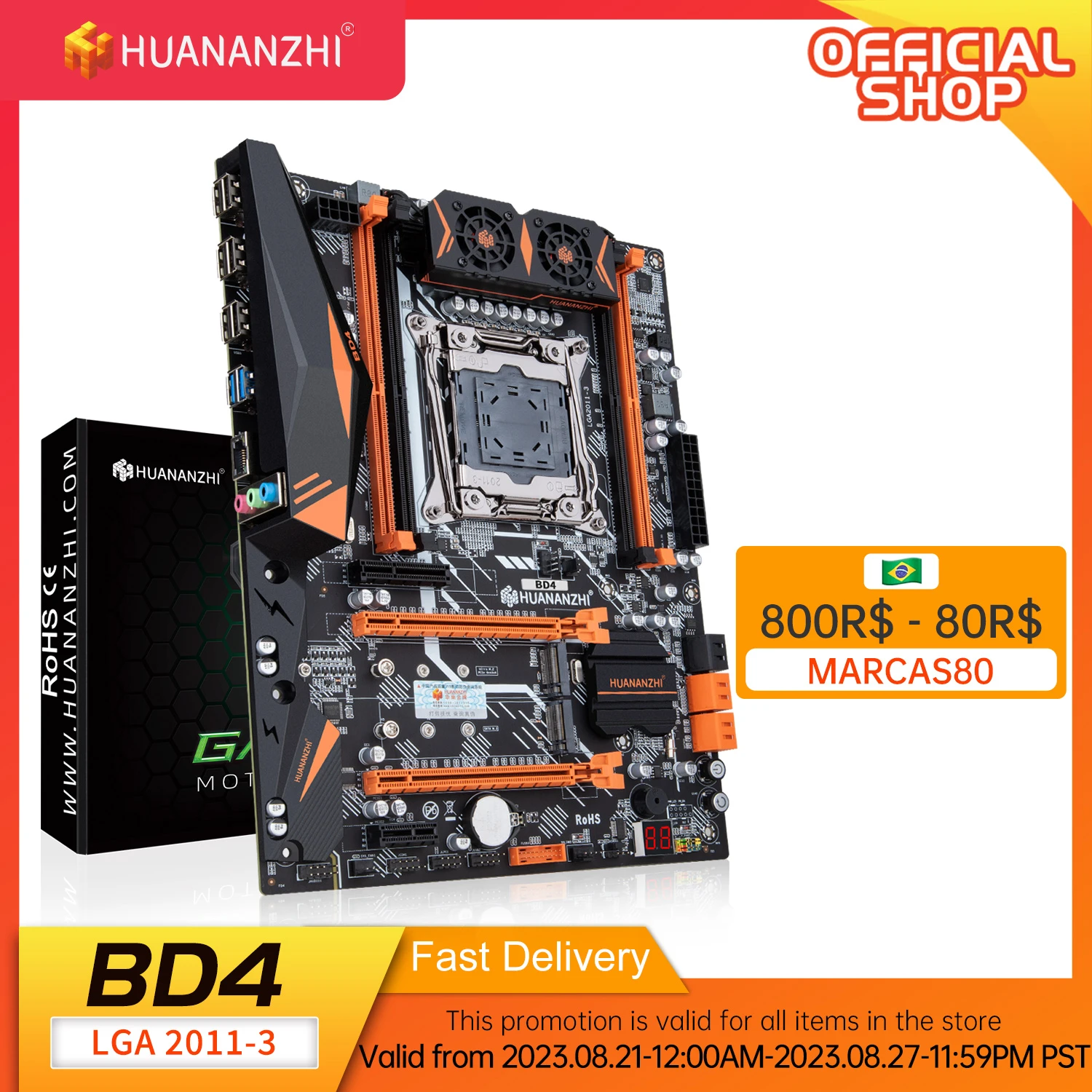 HUANANZHI X99 BD4 V1.1 X99 Motherboard Intel X99 LGA 2011-3 All Series DDR4 RECC128GB M.2 PCI-E NVME NGFF ATX Server Mainboard