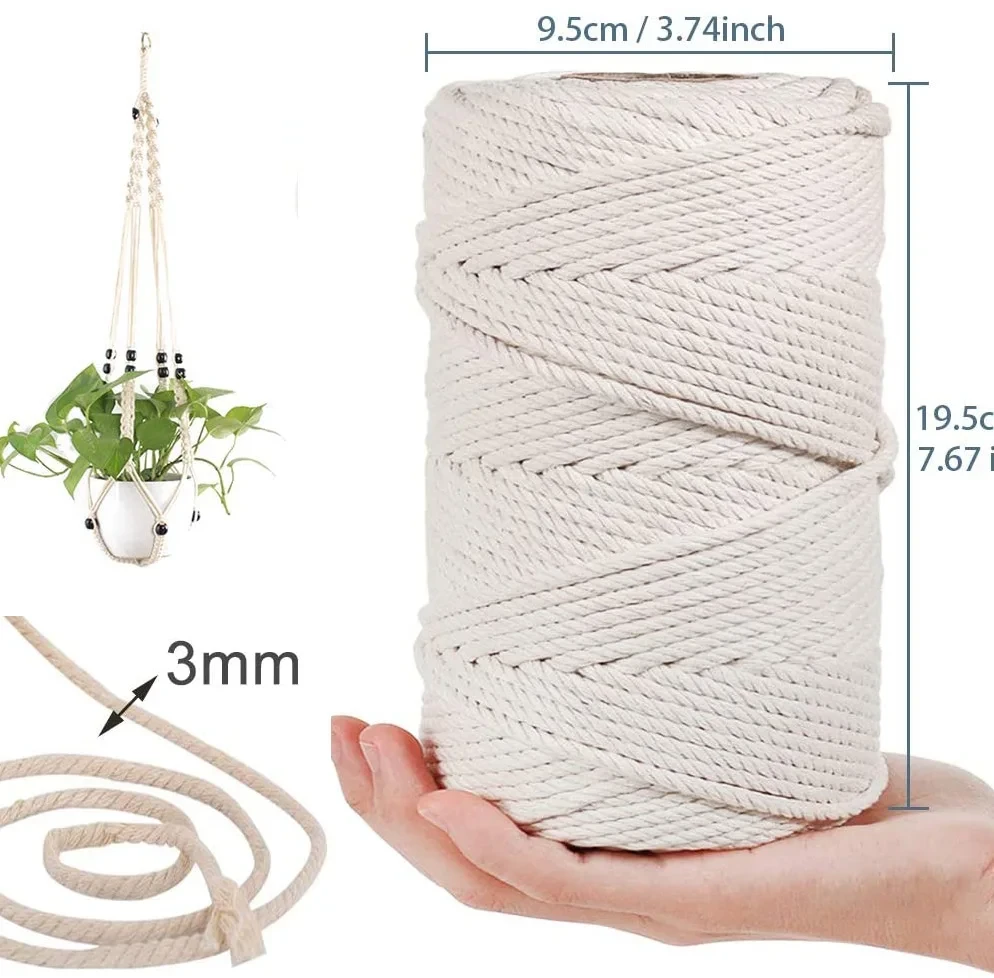 1/2/3/4/5/6mm Natural Beige Macrame Rope Twisted String Cotton Cord Craft Cord For Handmade DIY Crafts Home Wedding Decor